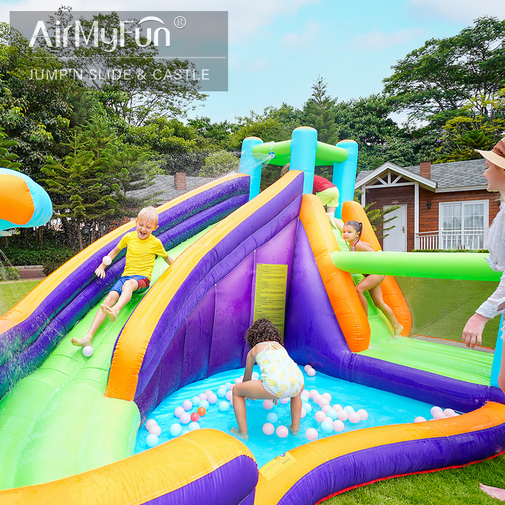 Castillo inflable con rociador de agua AMF para interiores, trampolín inflable para niños, tobogán para el hogar, castillo inflable pequeño para fiestas, parque acuático inflable.