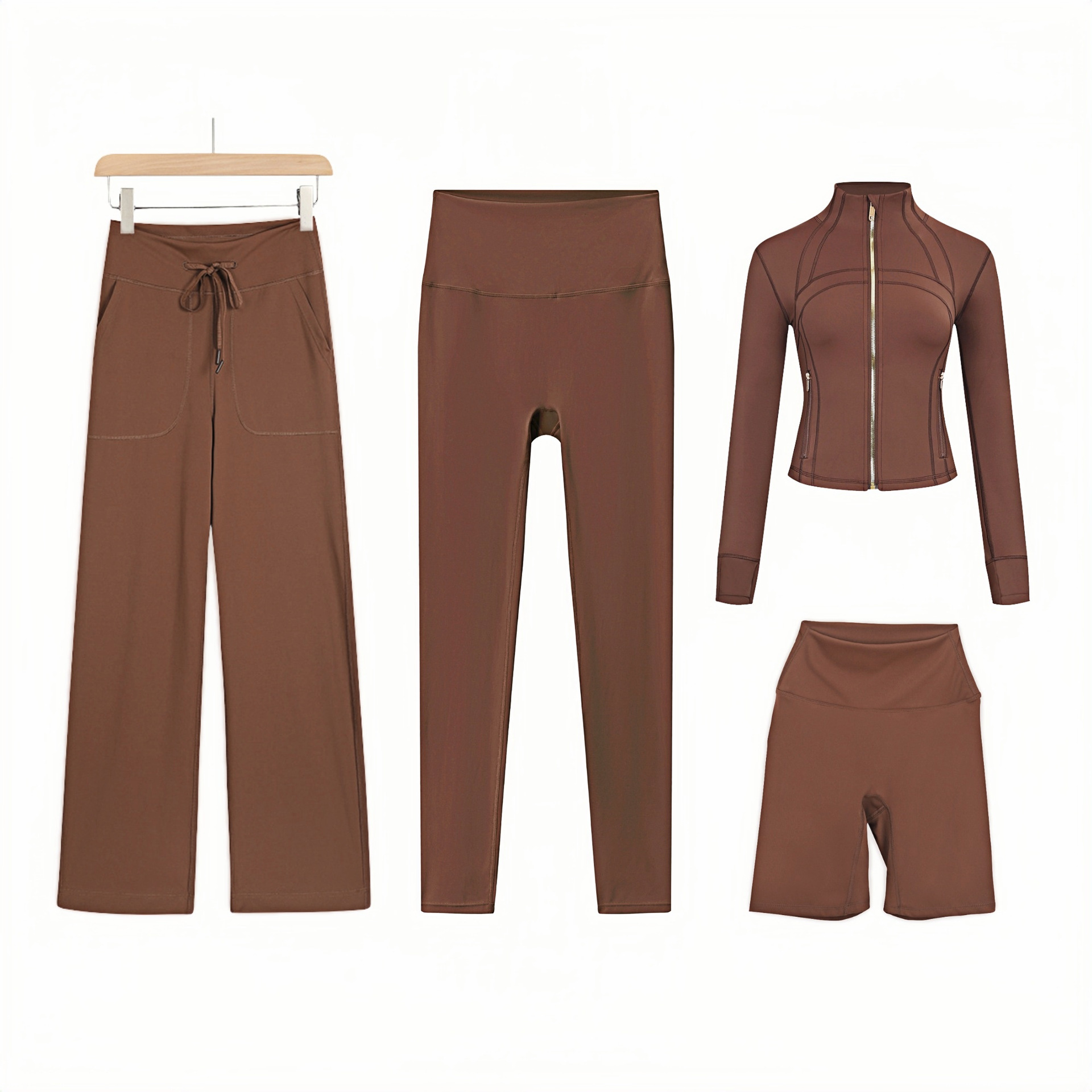 Women’s Four Piece Active Set With Cropped Pants And Jacket_voghion.com
