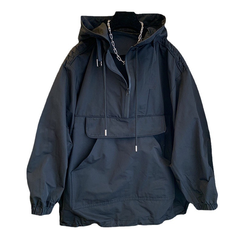 Veste à capuche tendance pour hommes et femmes, vêtements de travail amples tendance de grande rue, coupe-vent au design de niche_voghion.com
