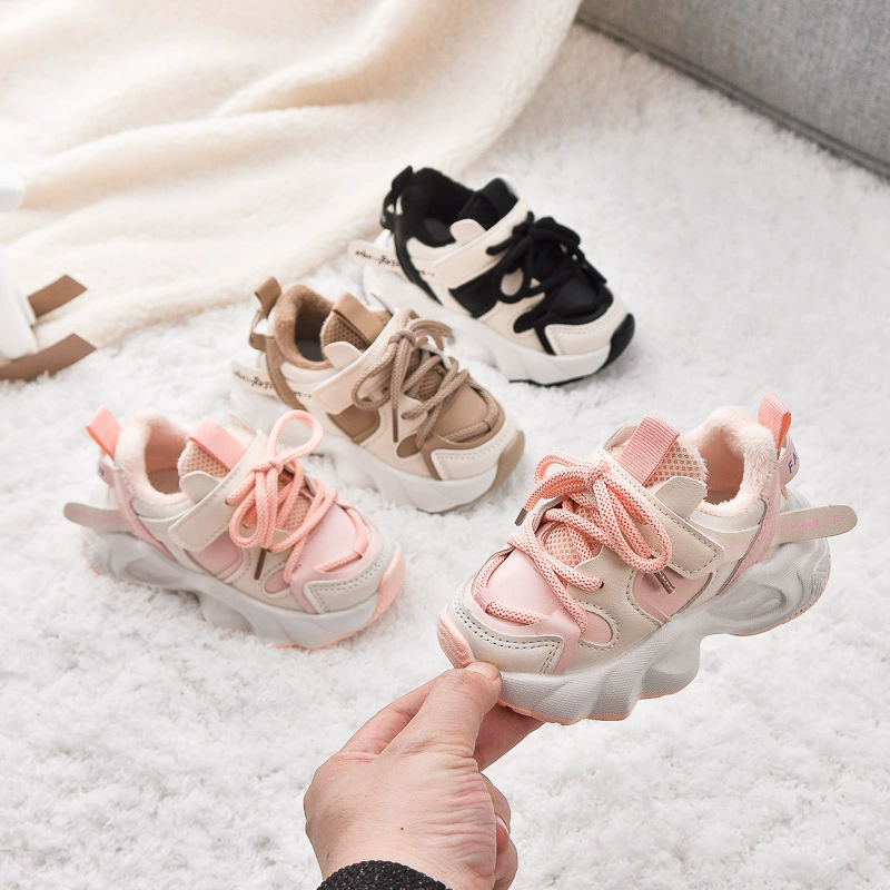 Детские спортивные ботинки 2025: новая зимняя модель, теплые хлопковые ботинки на флисовой подкладке для мальчиков, двухслойные хлопковые кроссовки для девочек и малышей.