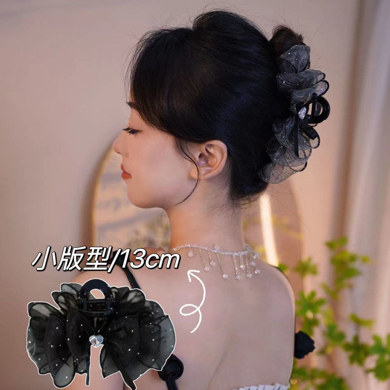 满天星水钻网纱抓夹优雅百搭后脑勺鲨鱼夹云朵泡泡蝴蝶结发夹头饰|undefined