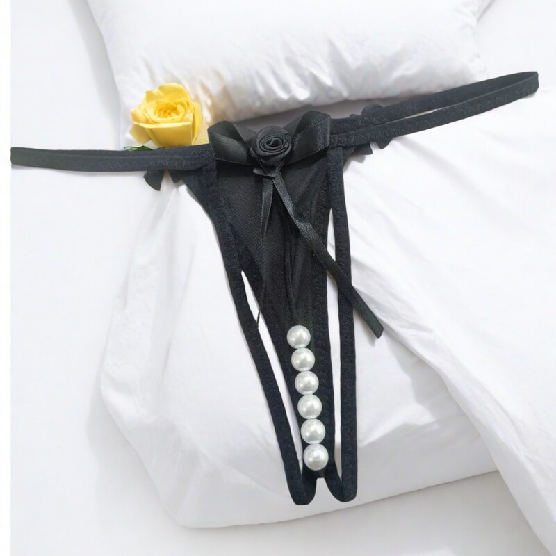 Women's Thong Underwear Fashion Small Rose Sexy Temptation Soft Mesh Pearl Thong Underwear for Women