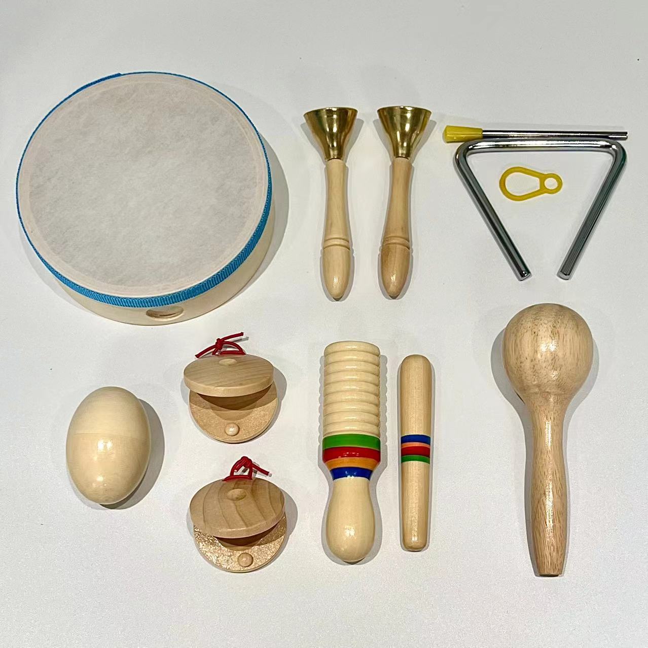 Artesanías de madera instrumentos de percusión niños jardín de infantes ayuda musical huevo de arena juguete conjunto de instrumentos musicales al por mayor