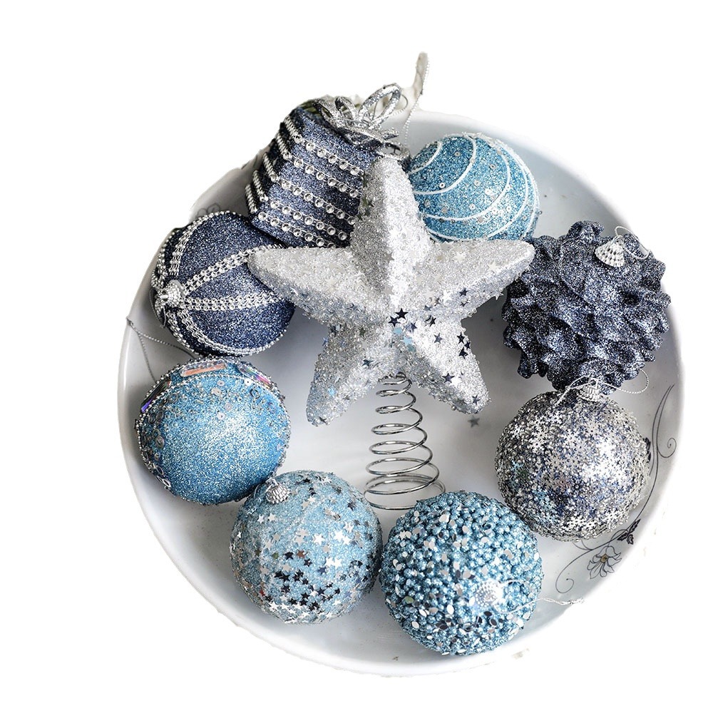Decoraciones navideñas Bola de Navidad Cielo Azul Bola de espuma Bola de lentejuelas Árbol de Navidad Colgante Lazo
