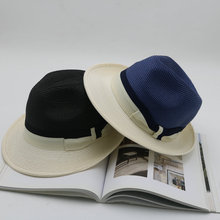 草帽女春夏品質帽 中帽檐女士遮陽帽蝴蝶結拼色爵士帽禮帽沙灘帽