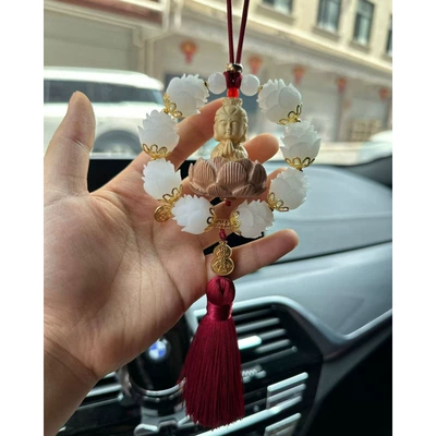 New Car Bodhi Car | Car hanging - single-circle-golden-gourd-guanyin-wine-red
