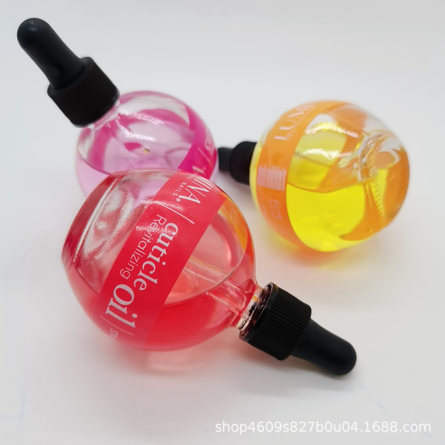 En stock 75ml botella de vidrio esencia bombilla botella bola Linda botella cuentagotas material de embalaje cosmético sub-botella