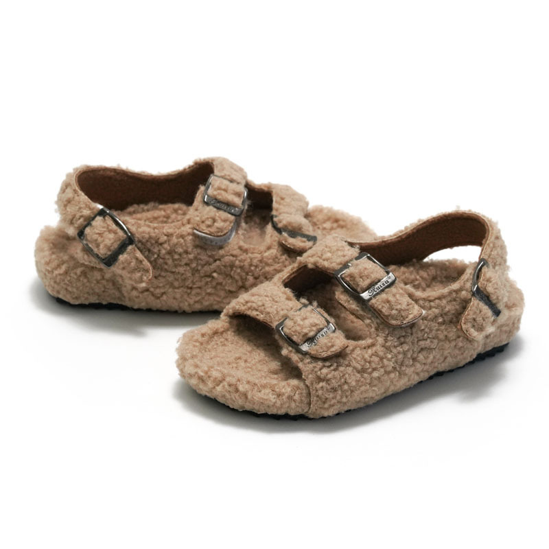 Ruizu 2025 Nieuwe herfst-winter kinderkurk sandalen Koreaanse stijl jongens pantoffels meisjes pluche unisex_voghion.com