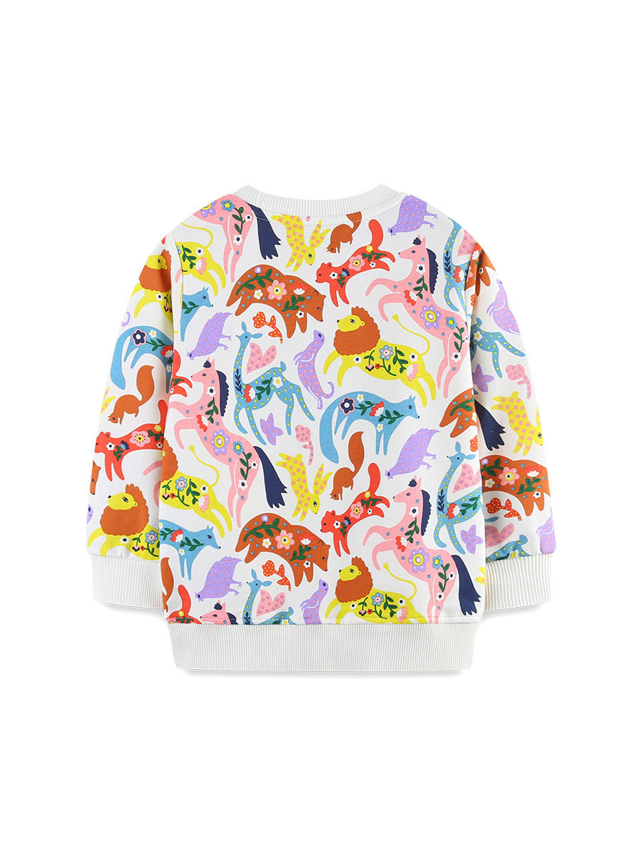 Sudadera Infantil Otoño 2026, Estilo Europeo y Americano, Divertido Estampado Animal, Sudadera para Niñas, Cuello Redondo de Algodón, Ropa Deportiva Infantil