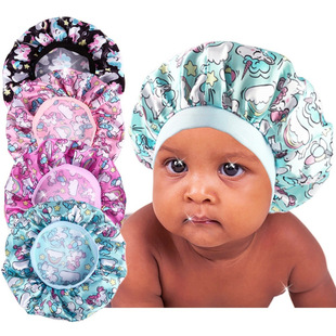 O 40206 Satin print kids hair care sleep cap ɫ��ӡ����ͯ�o