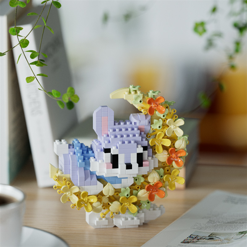 Chaolechuang8966 flores antes del mes de dibujos animados panda muñeca de bloques de construcción ensamblaje juguetes para niños adornos regalo del día del niño