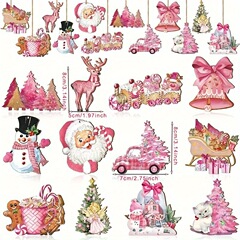 国境を越えたピンクのクリスマスツリーはレトロな木製クリスマス装飾田舎の農舎にクリスマスツリー装飾ストラップを掛けた