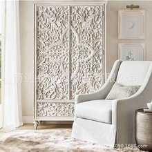 法式复古做旧东南亚风海棠花衣柜泰式白色雕花双门实木衣橱