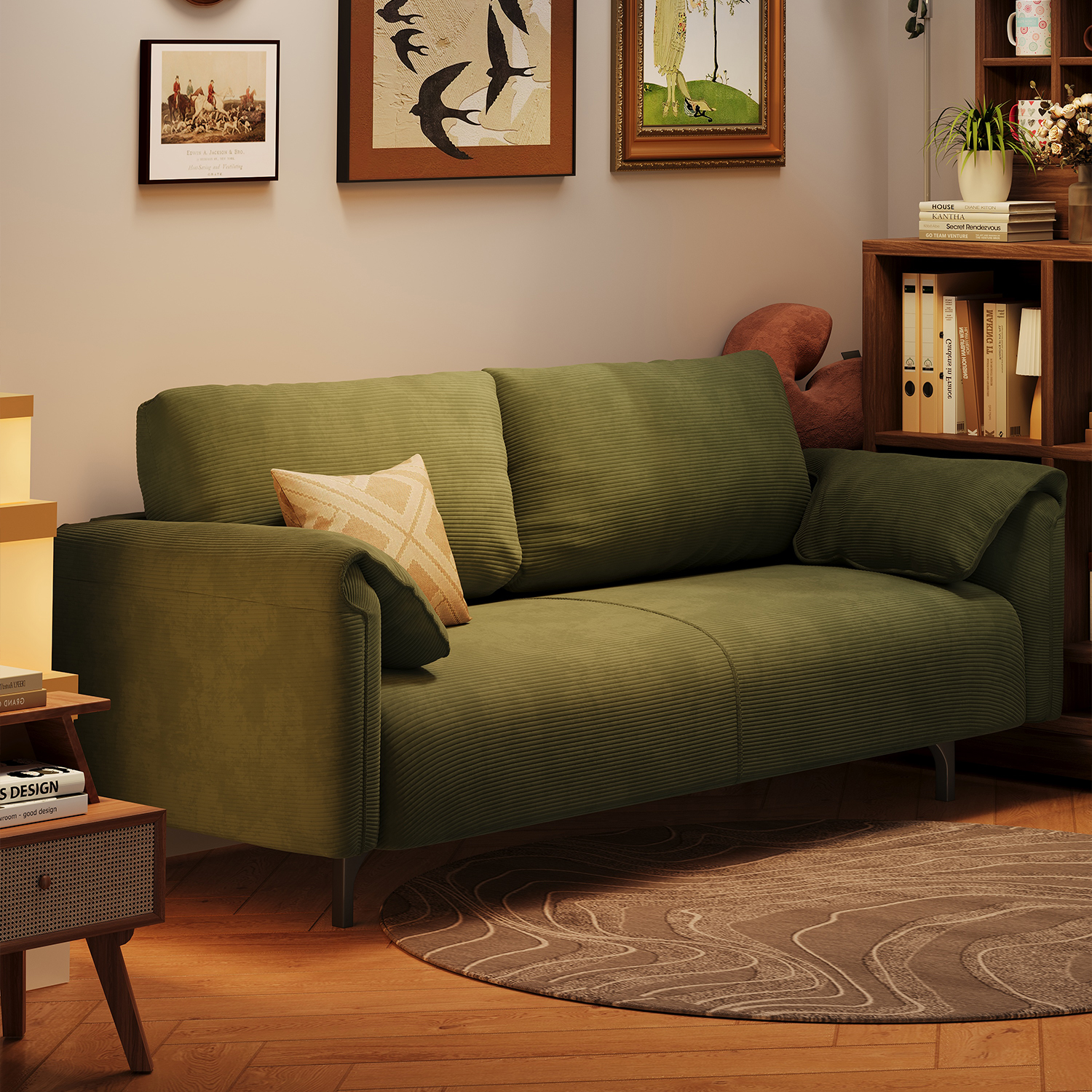 Sofa for Small Apartments, Bedroom, Lazy Sofa, Double Reclining and Sleeping, Elephant Ear Fabric Sofa, Seating Area Seat