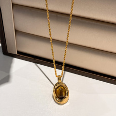 真金メッキ人工虎眼石ペンダントネックレス美ラードファッション秋冬セーターチェーンレトロ気質アクセサリー女