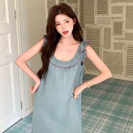 25年现货新款无袖宽松简约盐系家居服睡裙女可外穿套装女士睡衣