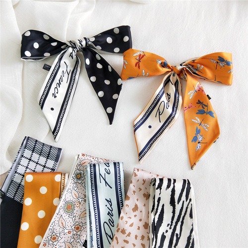 Small silk scarf for women in spring, autumn and summer, tied to bag handle, tied to handbag, long professional small ribbon decorative scarf
