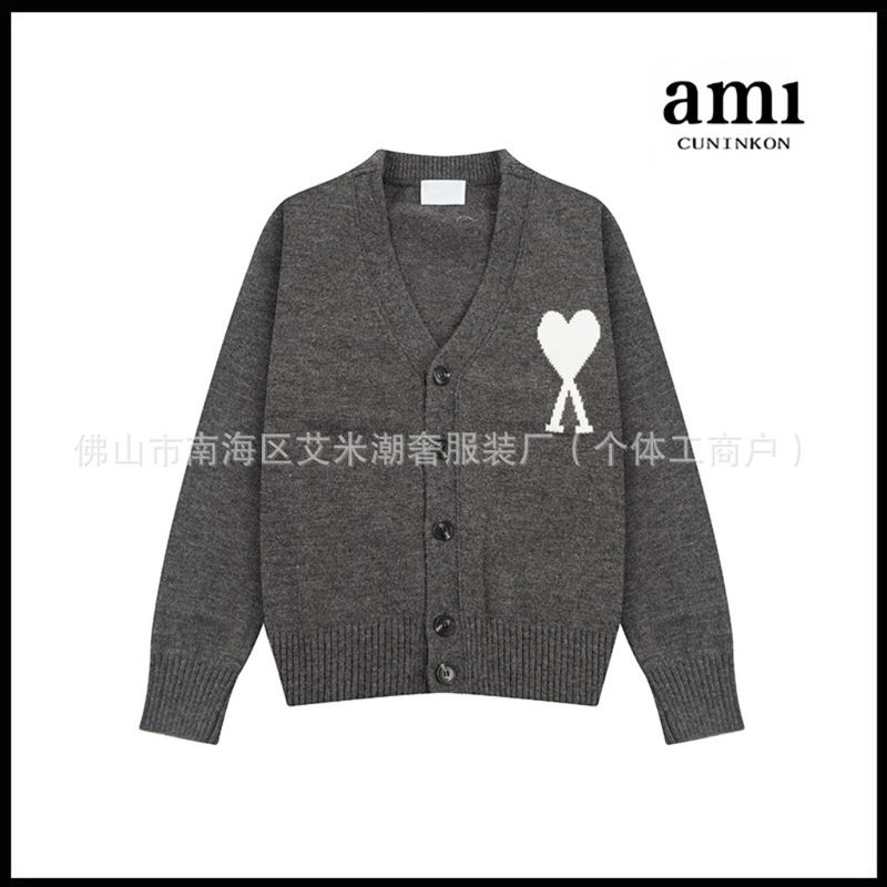 AMI大爱心提花毛衣针织衫秋冬松休闲宽松男女情侣同款V领开衫外套|undefined