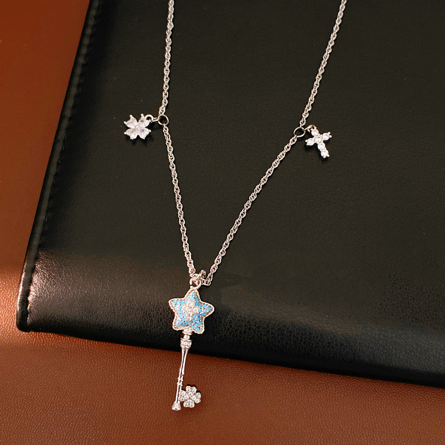 Flores de zircon cruces de estrellas collares de llaves lujosos nichos clavículas personalidad temperamento moda conjunto de joyas