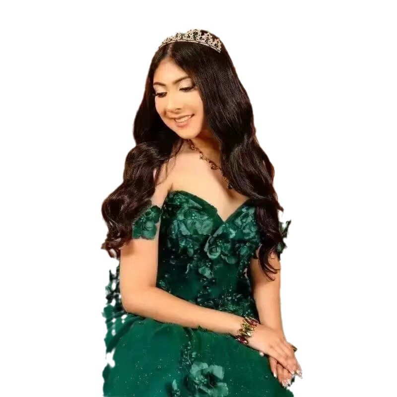 Vestido de noche anfitriona lujoso verde oscuro piano tocando princesa francesa examen de arte solista Wu Yan artesanía pesada image 6