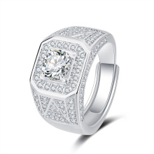 新款锆石高端戒指经典高碳钻高仿真男士钻戒微镶满钻跨境热销男戒