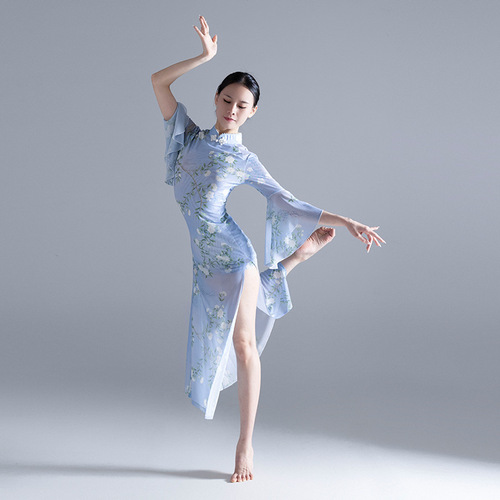  Spring and Summer Butterfly Sleeve Wide Sleeve Cheongsam Style Dance Wear Pearl Collar Chinese Hanfu Classical Dance Wear Practice Wear