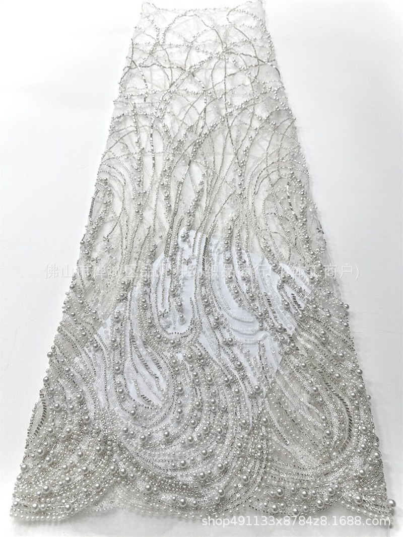 Curva de vórtice de flujo pesado clavos tela de malla tamaño perla sequinilla banquete anfitrión tela de vestido