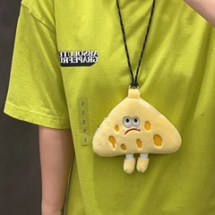 可愛表情奶酪零錢包掛脖包ins風斜跨包搞怪學生耳機便攜鑰匙卡包