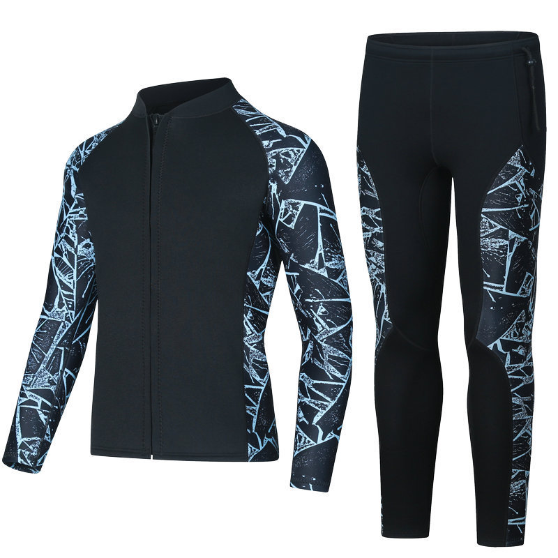 3mm Couple's Diving Wetsuit for Women, Two-Piece Long-Sleeve and Long Pants, Warm, Cold-Proof, Sun-Protective, Wet-Style Surfing, Snorkeling, and Swimming Suit