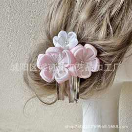 日式和服流苏发饰二次元洛丽塔发夹缩缅绉布汉服古风边夹跨境 C款