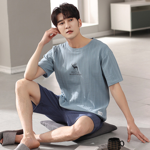 Men's Summer Korean Style Pure Cotton Short Sleeve Shorts Homecoming Set Summer Casual Wear Can Be Worn Outside Cartoon Plus Size Set
