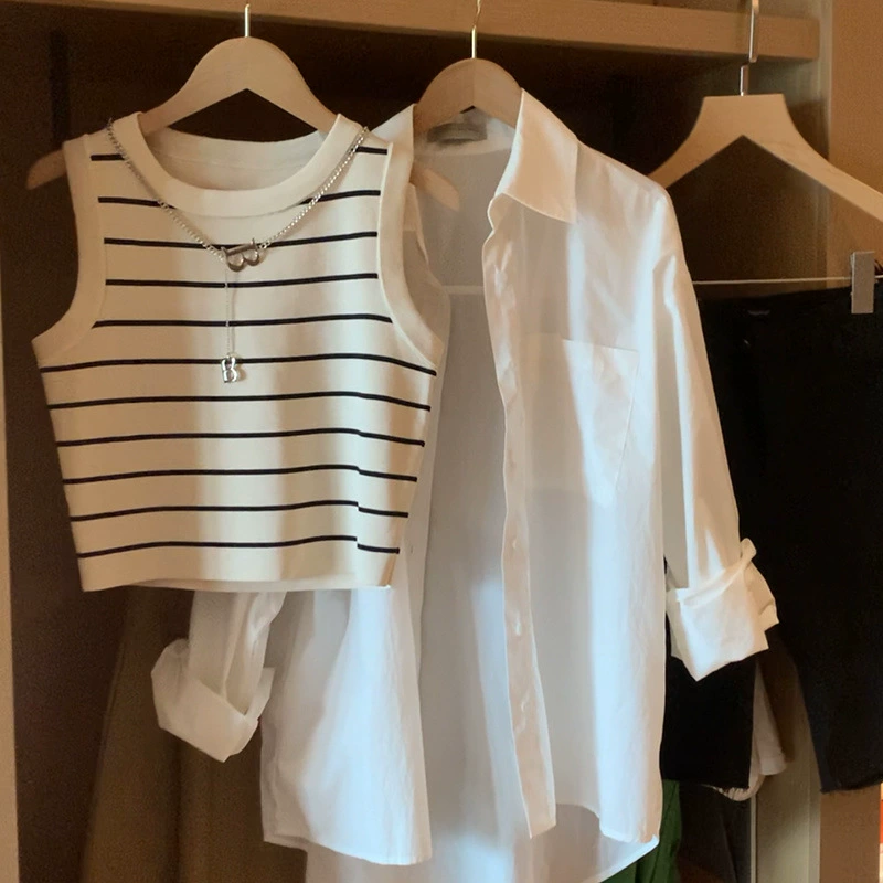 Dopamine Pure Desire Hot Girl Ice Silk Полосатый жилет Женский сезон Новый дизайн Нишевая верхняя одежда Рубашка без рукавов Топ