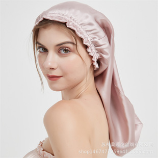 Amazon Cross-Border Fungus Lace Long-Tube Non-Stretch Mulberry Silk Nightcap for Women's Home Long Hair 60cm