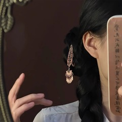 鎏金碎钻-新中式流苏古典发夹复古镂空水钻发夹文艺吊坠汉服边夹