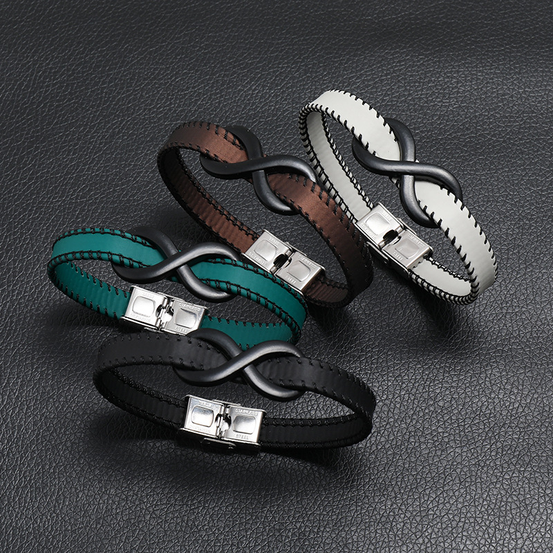 11g Weight Bracelets Classification Pu Leather Chain Material Woven Chain Chain Type Hip-Hop Solid Color 304 Stainless Steel Pu Leather Men's Bracelets Men Cord & Leather Bracelets