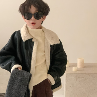 Children's Jacket 2025 Winter Boys Korean Style Casual Fur Collar Leather Jacket Children's Thickened Zipper Leather Jacket Xiaomeng