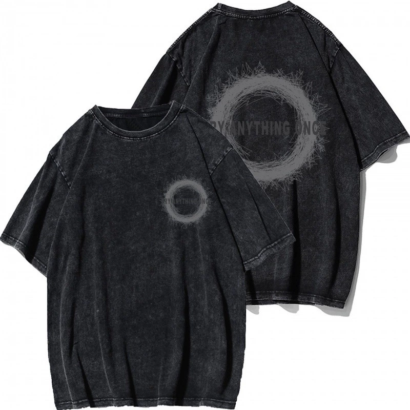 Трансграничный тяжелый хлопок для мытья воды черный креативный дизайн с короткими рукавами футболка пара одежда мода ins свободные топы большого размера