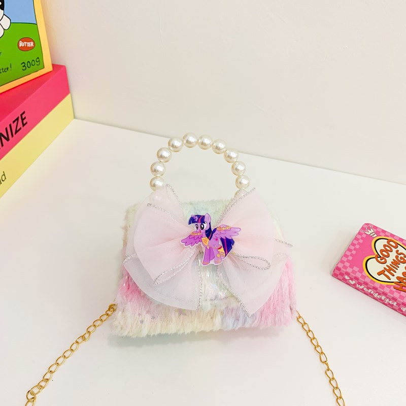 Niñas lindas bolsas de peluche arco iris 2025 exportaciones de comercio exterior de aire extranjero bolsa de tramo inclinada bolsa de princesa de perlas