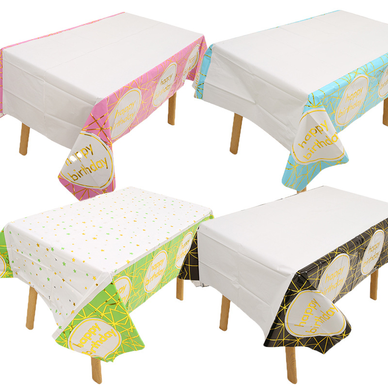 Amazon aluminum film tablecloth PET disposable happybirthday bright tablecloth birthday party decoration tablecloth