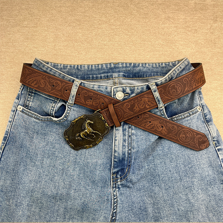 Cross-Border Popular Item: Western-Style Vintage Embossed Leather Belt with Large Buckle, Trendy and Versatile for Jeans Cross-Border Popular Item: Western-Style Vintage Embossed Leather Belt with Large Buckle, Trendy and Versatile for Jeans