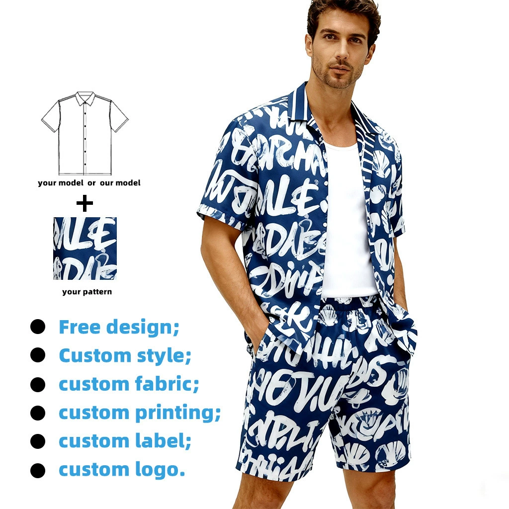 Европейские и американские мужские летние повседневные спортивные костюмы: модные свободные дышащие кардиганы с принтом и короткие рукава на заказ