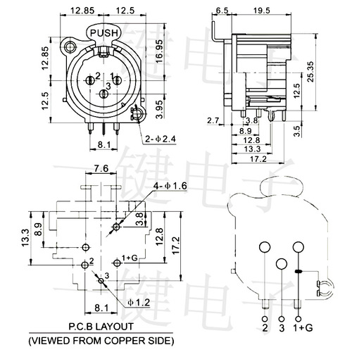 CT3-04FPA bent leg three-core XLR socket, 3-core XLR XLR socket, balanced audio cardon socket