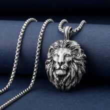 T 46984 Lion Head Pendant Necklace Hip Hop Punk �{���^����