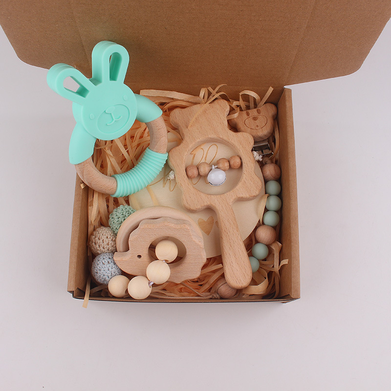 Bebés y bebés beech campana set de dibujos animados colchones de goma de goma osos tetina cadena set de cinco piezas