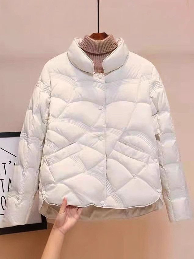 Otoño y invierno corto de cuello vertical chaqueta de plumón ligera de mujer nueva moda delgada de alta gama explosiva chaqueta de invierno
