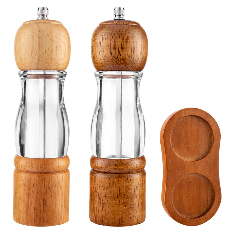 Amoladora de pimienta de madera transparente base traje cocina pimienta sal marina Molino de pimienta negro hogar camping condimento botella