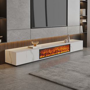 Italian Minimalist LED Simulation Flame TV Cabinet Electronic Fireplace Floor Cabinet Full Rock Panel Solid Wood Cabinet TV Cabinet