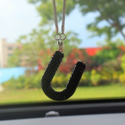 Car Pendant for Women: Car hanging - u-letter-car-pendant-black