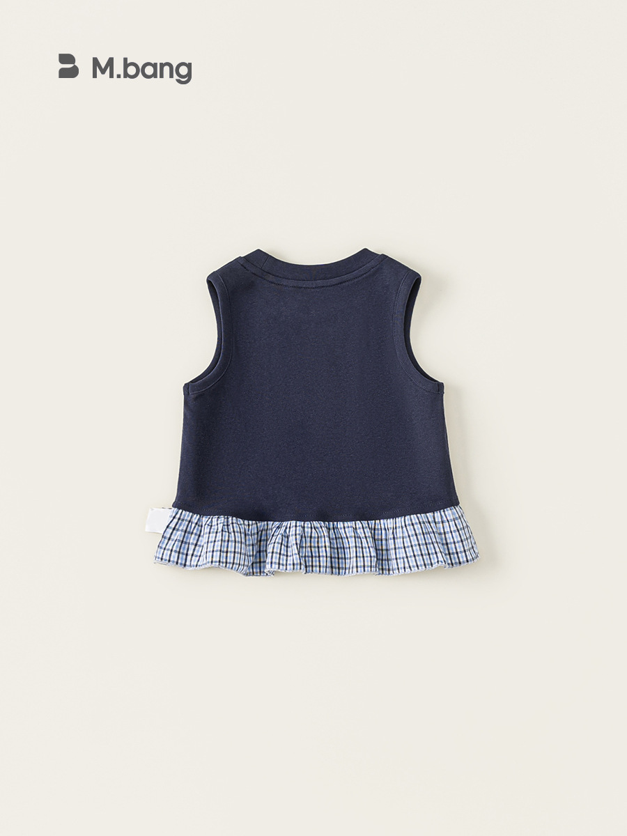 Youbao ropa para niños nuevos productos de verano cuello redondo para niños tops coreanos para niñas a cuadros ropa de patchwork chaleco con lazo