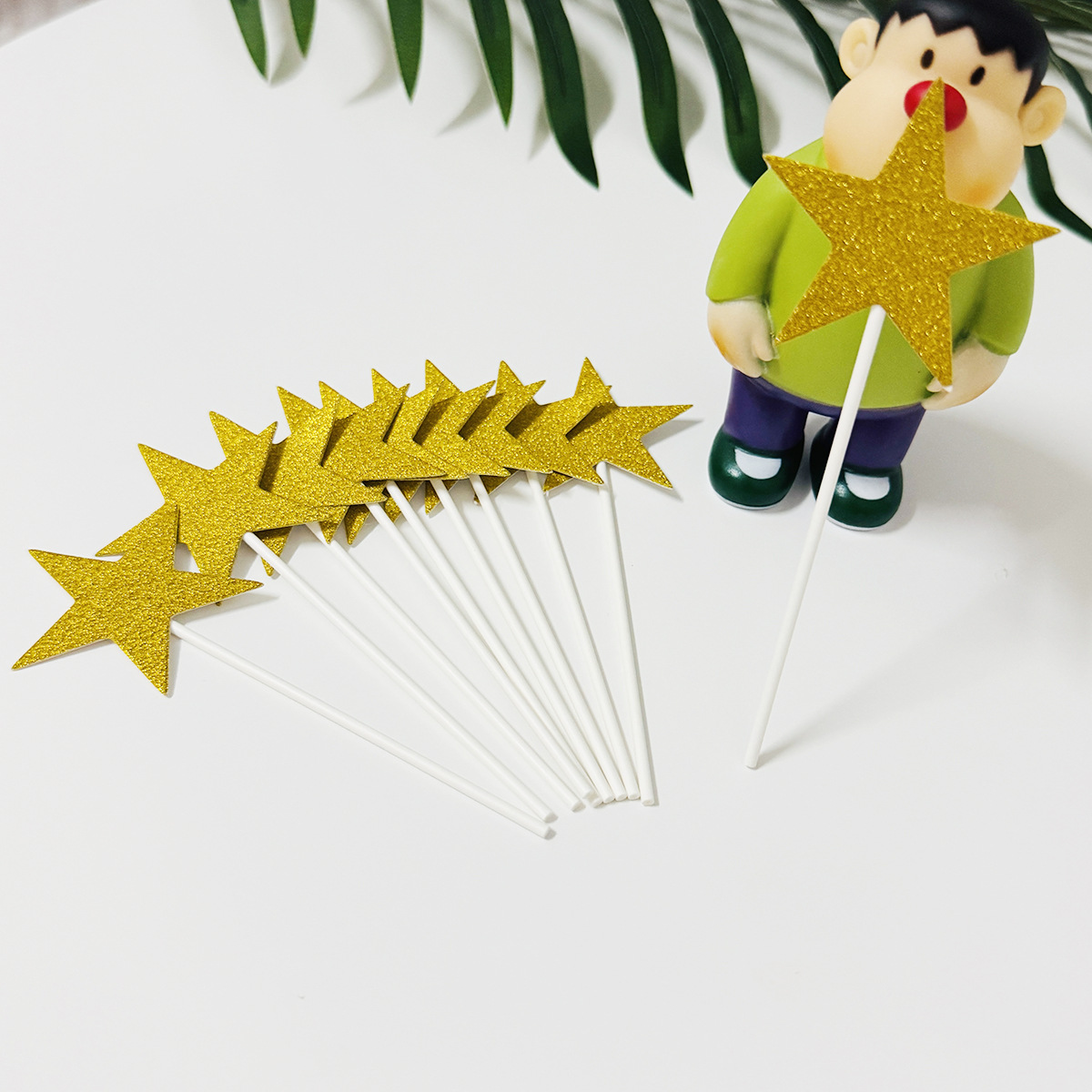 Fabricantes al por mayor decoración creativa de pasteles de fiesta, polvo de brillo, firma de estrella de cinco puntas, etiqueta de decoración de postres, venta caliente transfronteriza